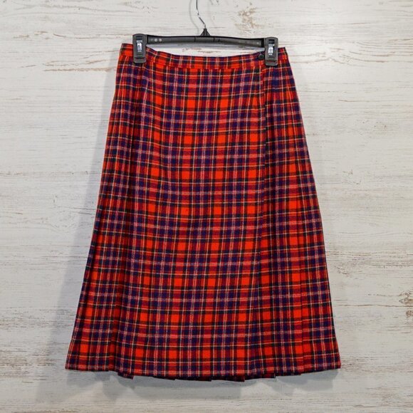 Vintage Pendleton Wool Plaid Pleated Wrap Skirt - Picture 1 of 4